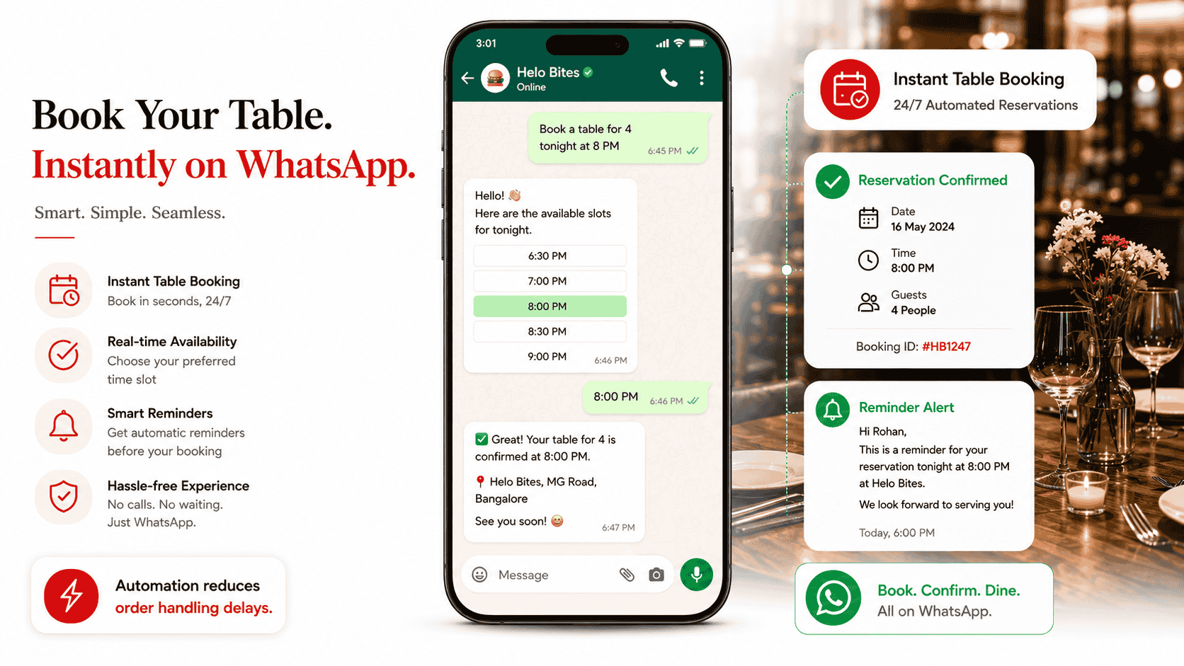 Restaurant reservation chatbot image using WhatsApp automation