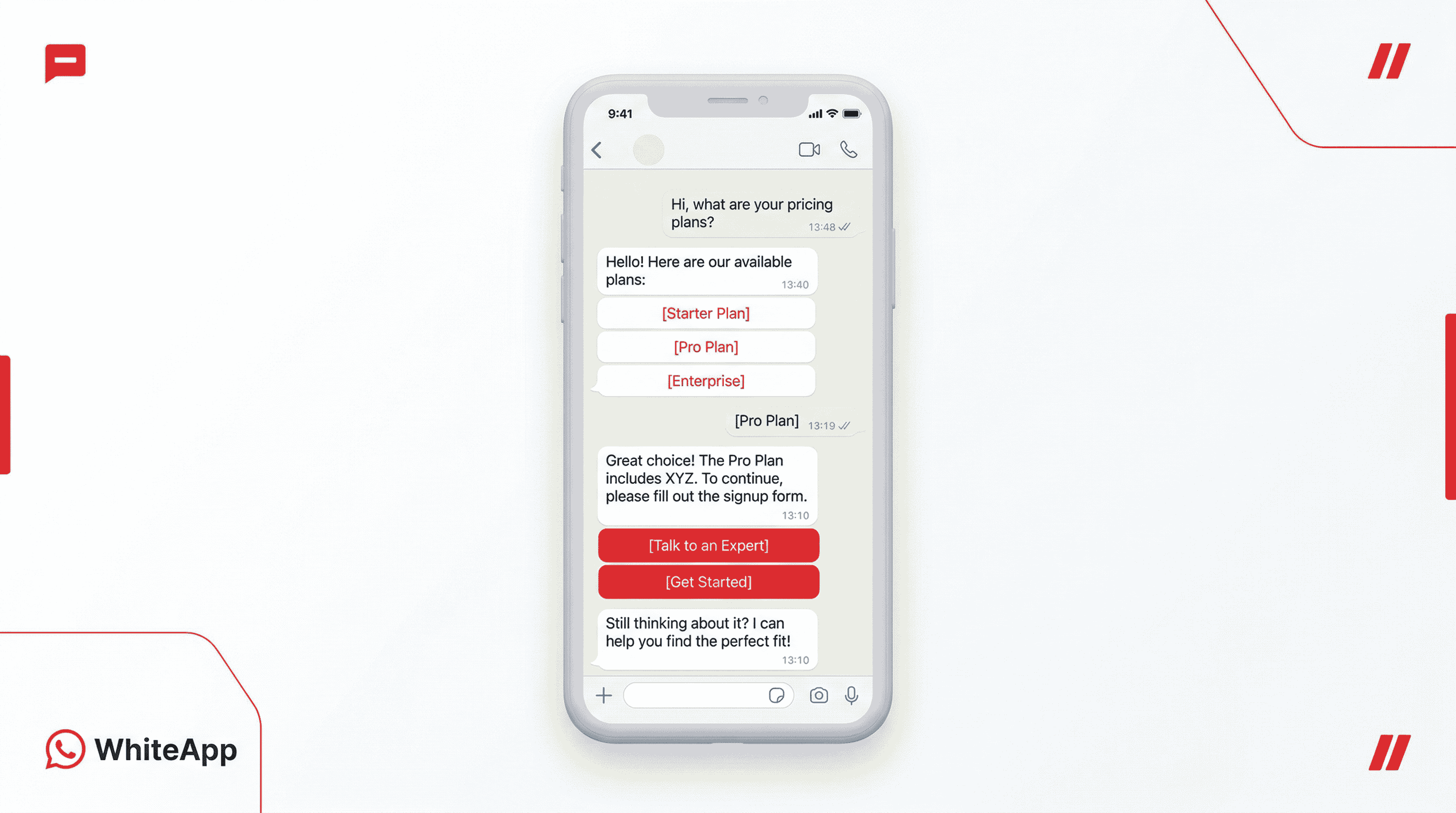 WhatsApp chatbot conversation flow from inquiry to conversion
